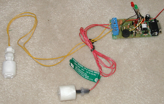 protoboard with two float switches